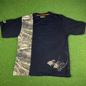 Y2K Fishouflage Camo Outdoor Black Short Sleeve Crew Neck T-Shirt Sz L